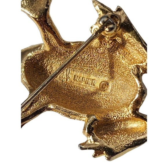 Vintage signed Napier gold tone FROG w/ green rhinestone eyes brooch pin - Picture 5 of 5